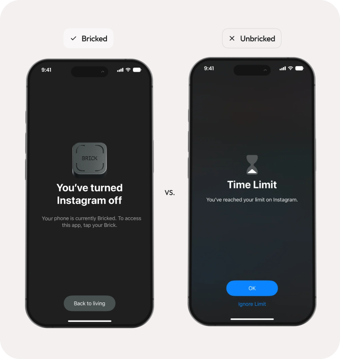 Two smartphone screens showing 'Bricked' and 'Unbricked' scenarios on Instagram.